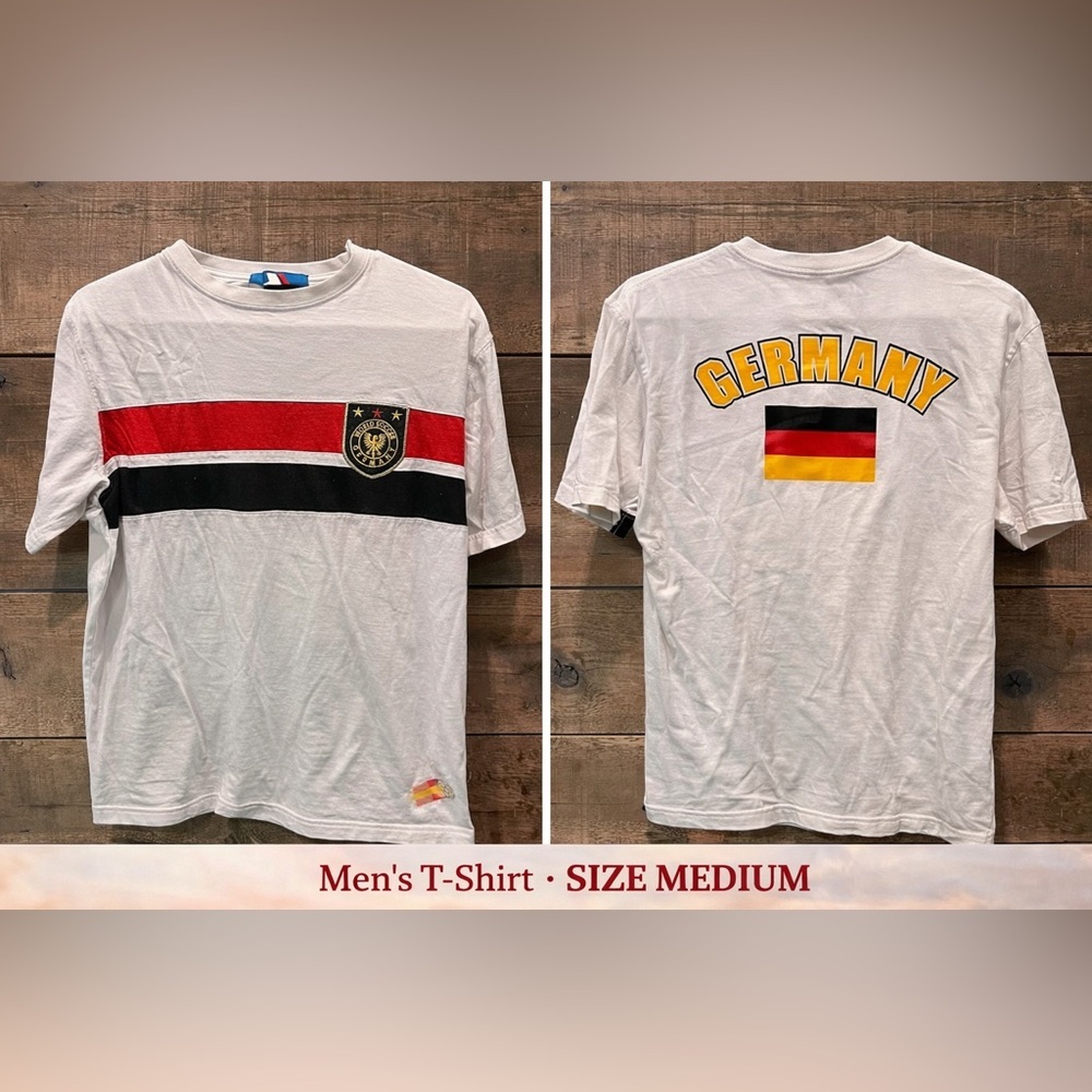 Germany Graphic Men's White Crewneck T-Shirt with Flag Stripe MEDIUM